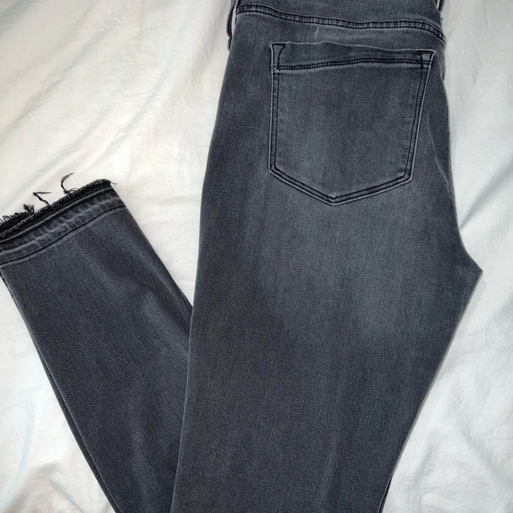 Express Mid Rise Black Striped Distressed Stretch Jean Ankle Leggings - Picture 2 of 4